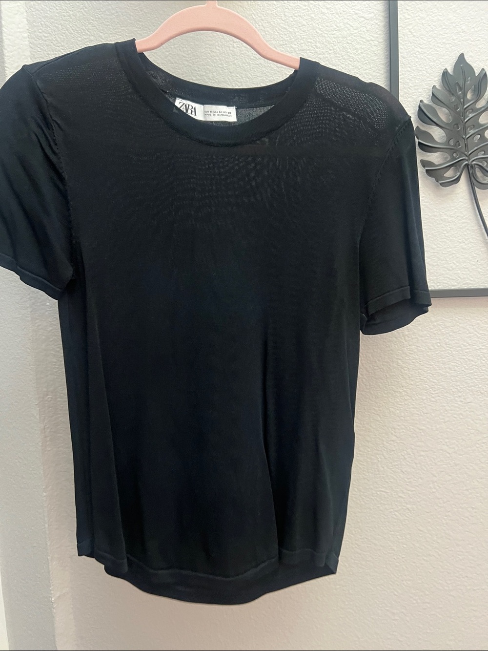 Zara Black Short Sleeve Crewneck knit top